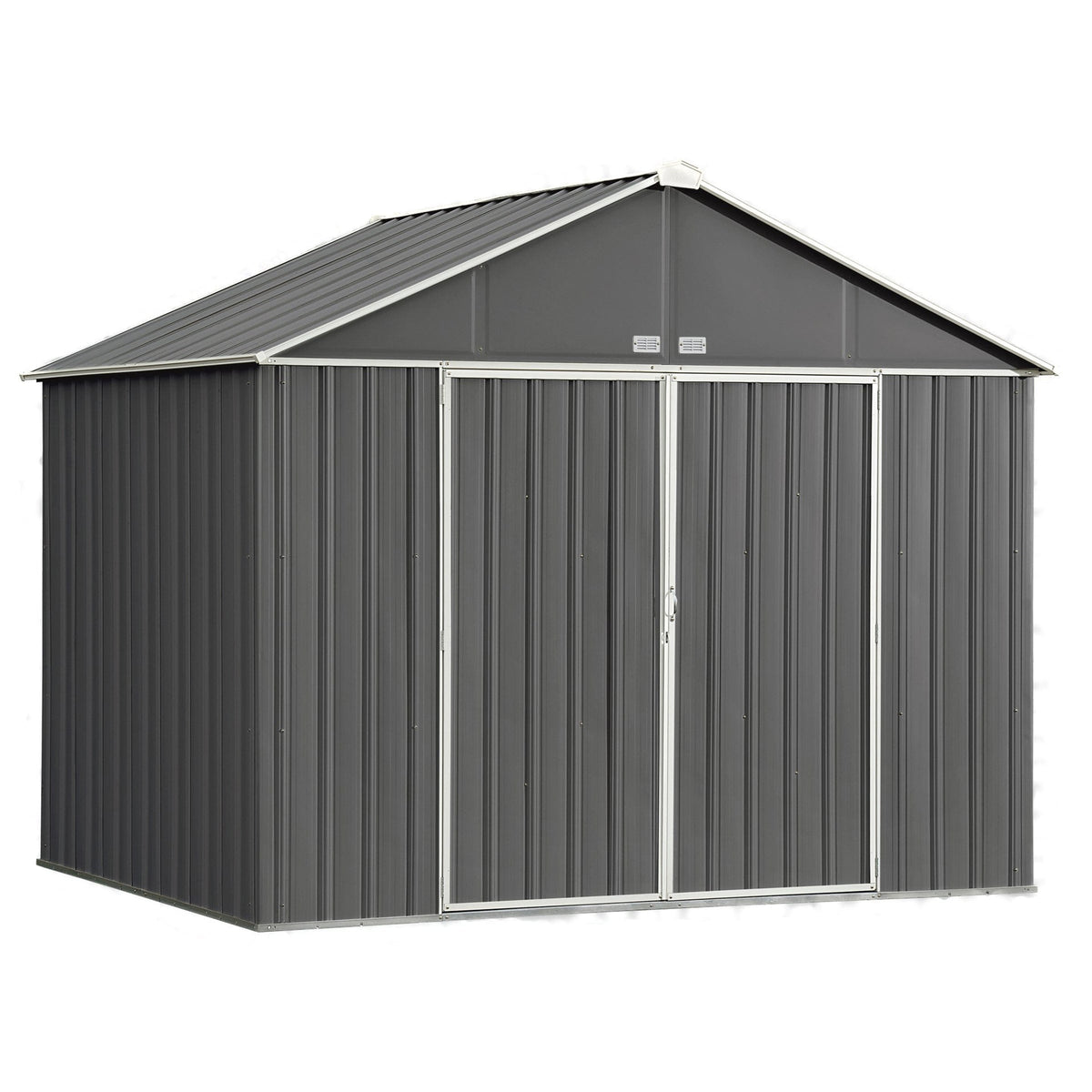 EZEE Shed, 10x8, Extra High Gable, 72 in walls, Charcoal Gray and Cream
