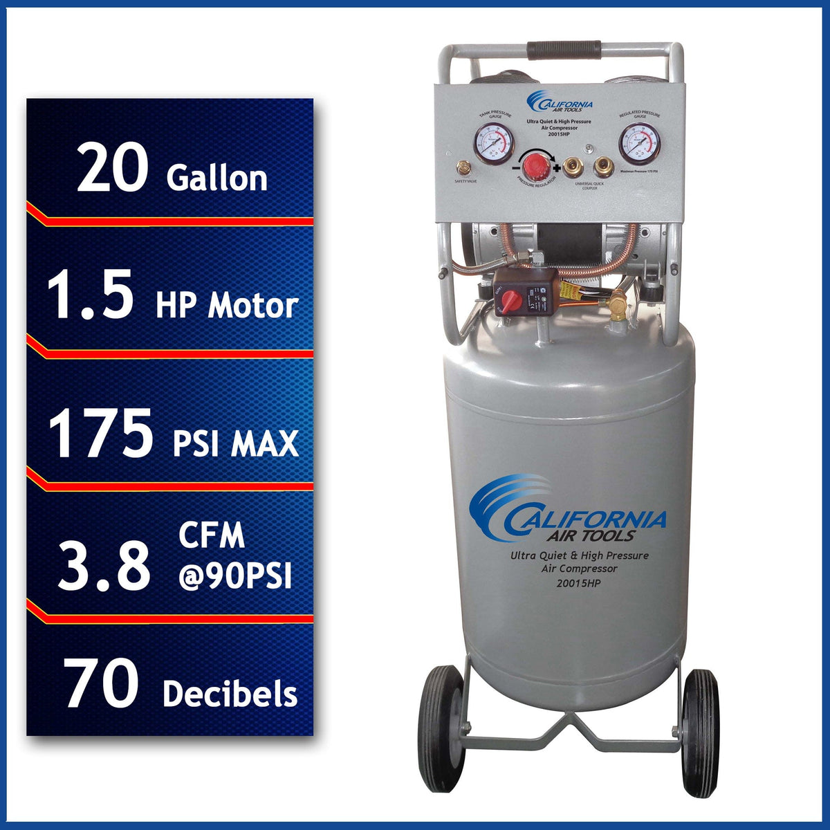1-1/2 HP 20 Gallon Oil-Free Two Stage Air Compressor