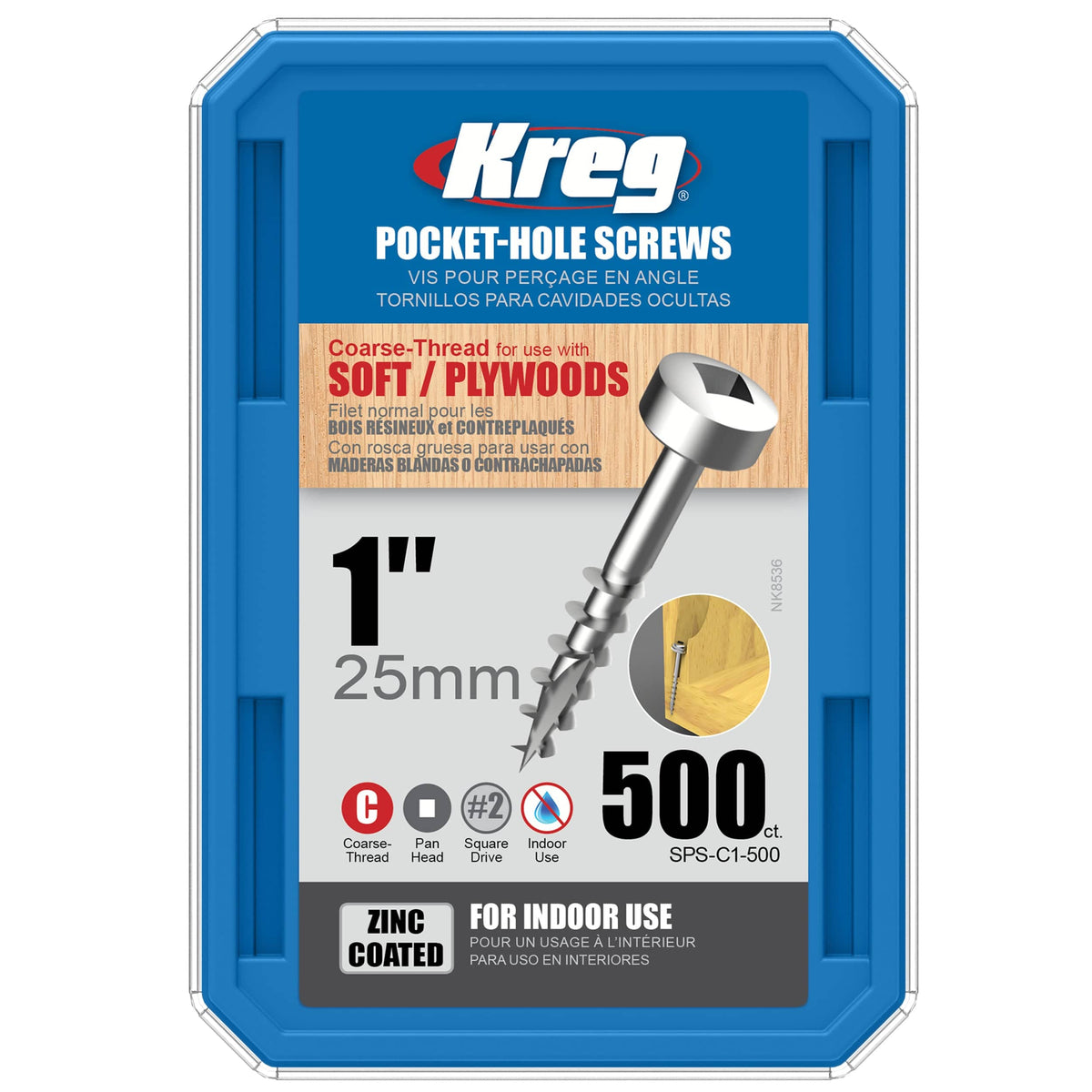 Pocket Hole Screw - #7 x 1" Coarse - Square Drive - Pan-Head - Zinc