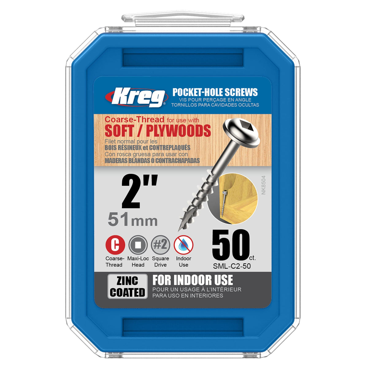 Pocket Hole Screw - #8 Coarse - Square Drive - Washer Head - Zinc