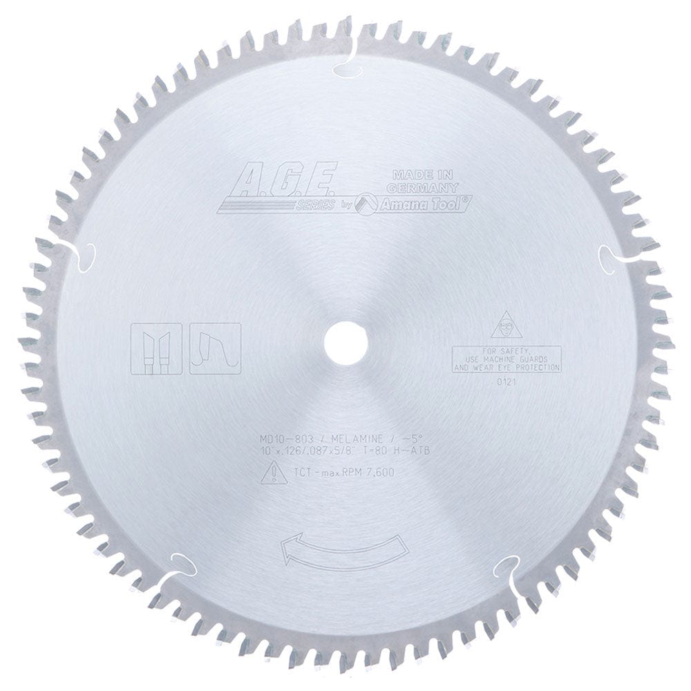 10"X 80T Melamine Blade, -5 Degree 5/8" Bore, H-ATB