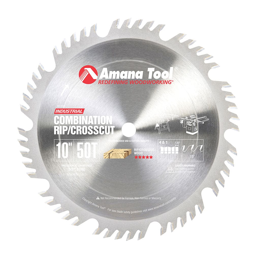 10" X 50T Combination Blade 4+1, 15 Degree, 5/8" Bore