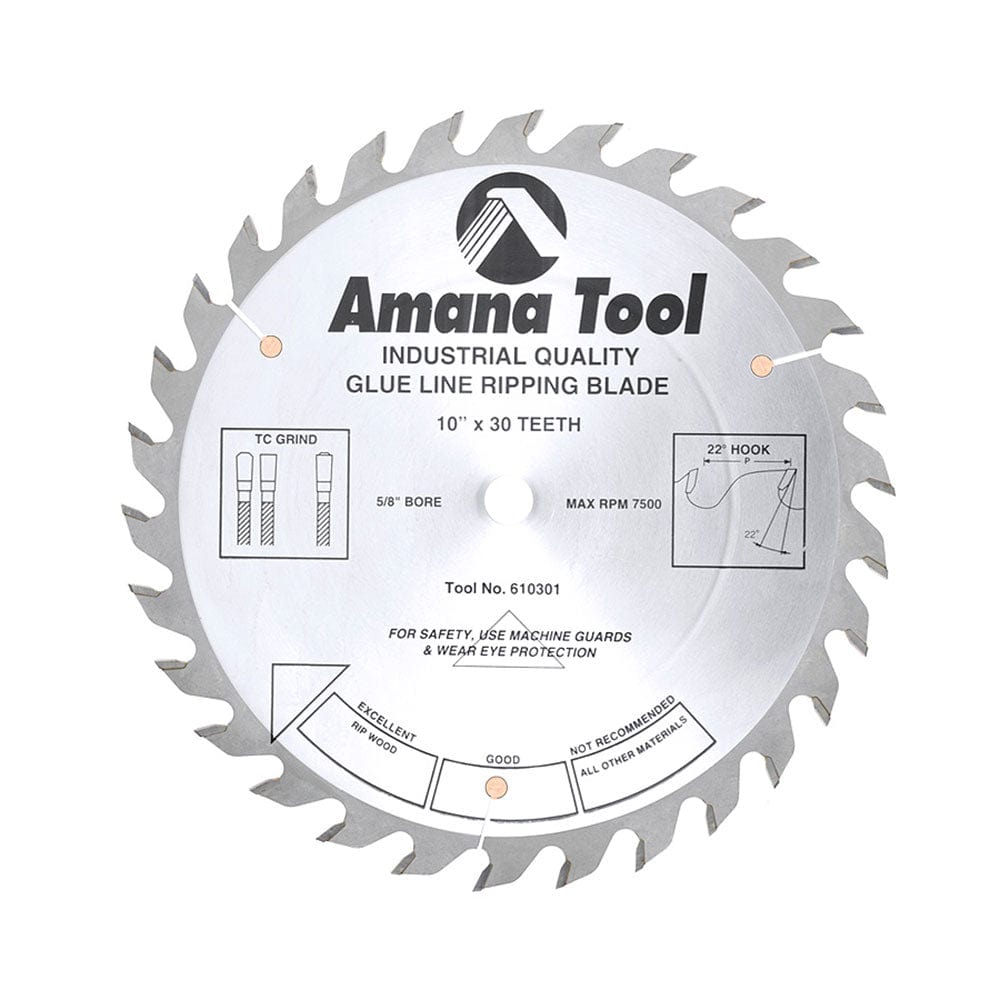 10" X 30T Glue Joint Rip Blade, 22 Degree 5/8" Bore, TCG
