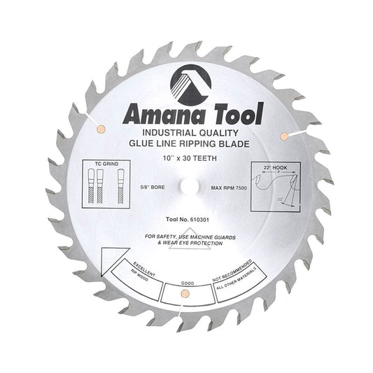 10" X 30T Glue Joint Rip Blade, 22 Degree 5/8" Bore, TCG