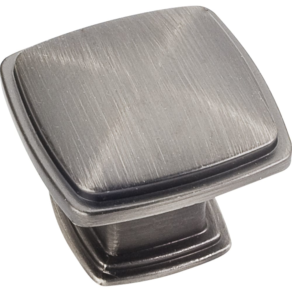 Milan 1 Plain Square Knob, 1-3/16" O.L.,, Brushed Pewter