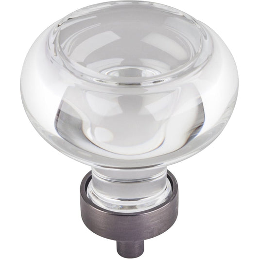 Harlow Large Button Glass Knob, 1-3/4" Dia.,  Brushed Pewter